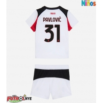 Camiseta AC Milan Strahinja Pavlovic #31 Visitante Equipación para niños 2025-26 manga corta (+ pantalones cortos)